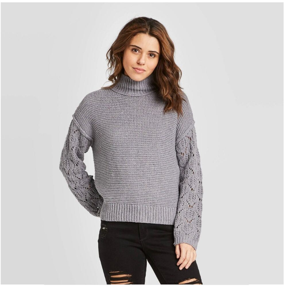 Universal Thread Gray Purple Mock Neck Detail Pul… - image 2